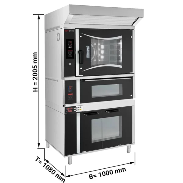 Pekárenský kombinovaný konvektomat - 6x EN 60x40 - Digitální - včetně pece na pizzu, digestoře a skříňky na kynutí