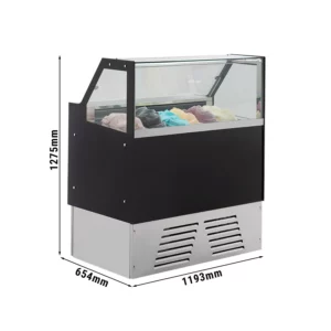 Zmrzlinový pult EMMA - 1190 mm - cirkulující vzduch - pro 6x 5 litrové nebo 4x 7 litrové nádoby na zmrzlinu - černý