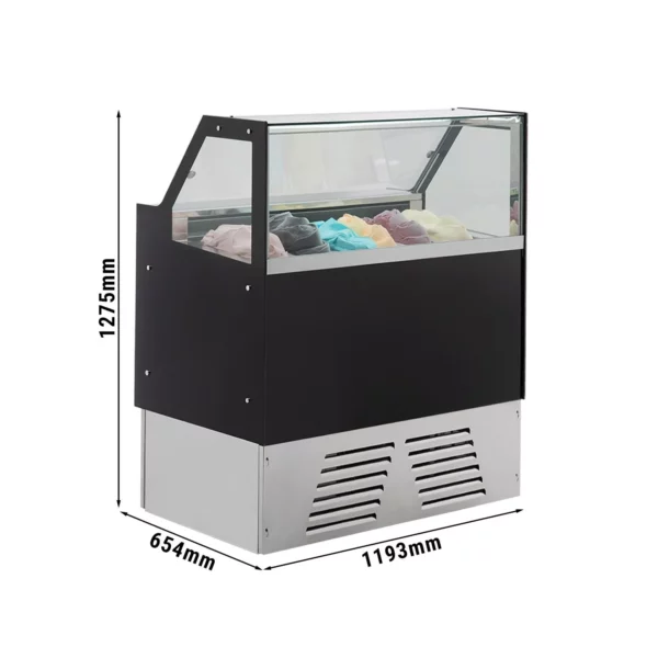 Zmrzlinový pult EMMA - 1190 mm - cirkulující vzduch - pro 6x 5 litrové nebo 4x 7 litrové nádoby na zmrzlinu - černý