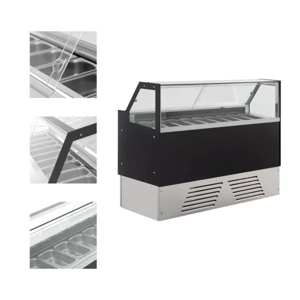 Zmrzlinový pult EMMA - 1710 mm - cirkulující vzduch - pro 9x 5 litrové nebo 6x 7 litrové nádoby na zmrzlinu - černý - Image 8