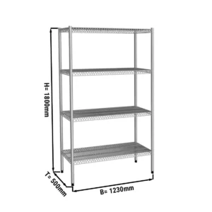 Nerezový regál - 1200x500mm - se 4 drátěnými policemi (PEVNÉ)