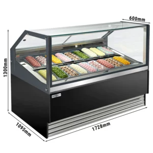 Zmrzlinový pult - Theo - 1730mm - s LED osvětlením - na 18 nádob - černý