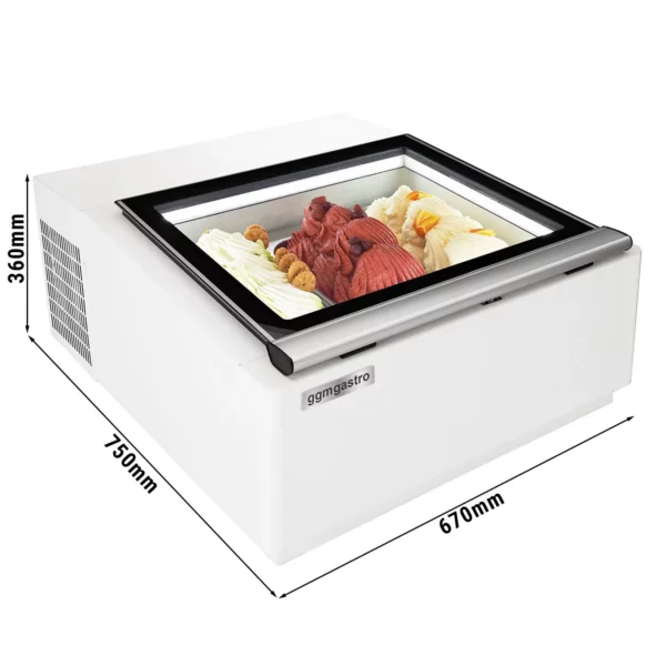 Stolní vitrína na zmrzlinu - 670mm - pro 3x 5L nádoby na zmrzlinu - otevírání víka na obslužnou stranu - Image 2
