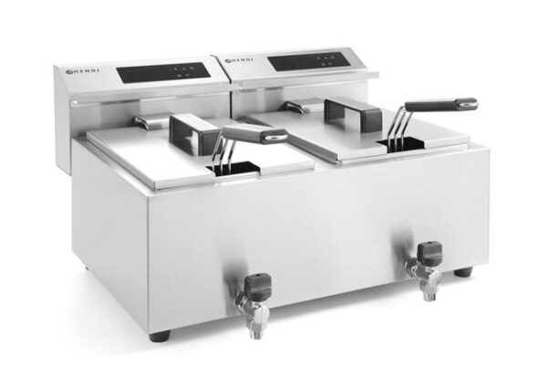 Fritéza s digitálním ovládacím panelem Profi Line s výpustným ventilem - 2x 8 l, HENDI, Profi Line, 16L, 230V/7000W, 605x515x(H)350mm - Image 2