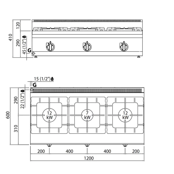 Plynový sporák - 31 kW - 3 hořáky - Image 3
