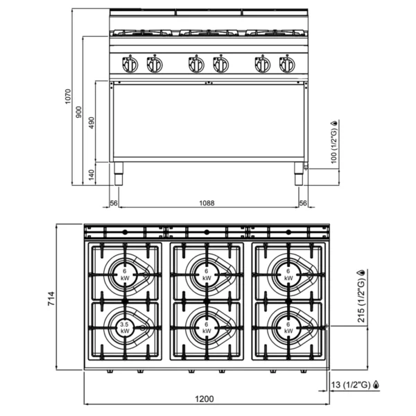 Plynový sporák - 31,5 kW - 6 hořáků - Image 3