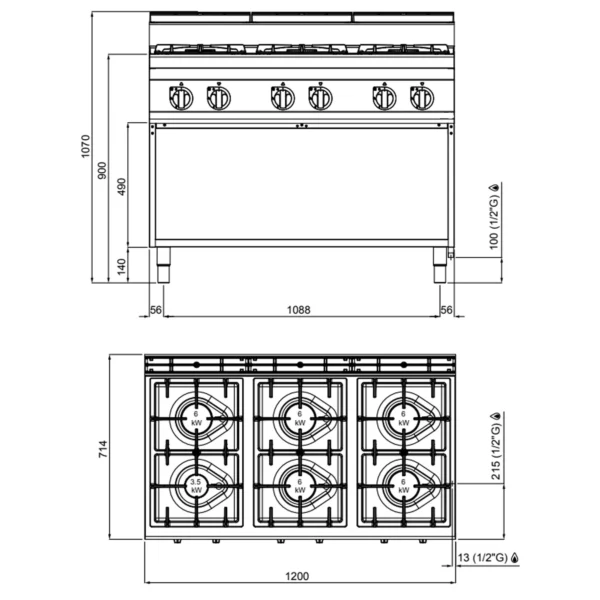 Plynový sporák - 33,5 kW - 6 hořáků - Image 2