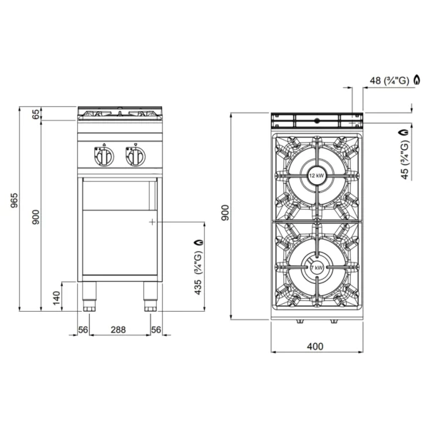 Plynový sporák - 19 kW - 2 hořáky - Image 3