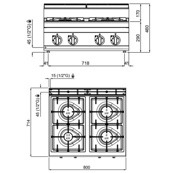Plynový sporák - 21,5 kW - 4 hořáky - Image 2