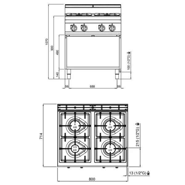 Plynový sporák - 21,5 kW - 4 hořáky - Image 2