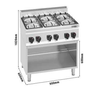 Plynový sporák - 28,5 kW - 6 hořáků - včetně základního rámu