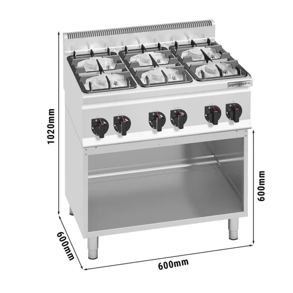 Plynový sporák - 28,5 kW - 6 hořáků - včetně základního rámu