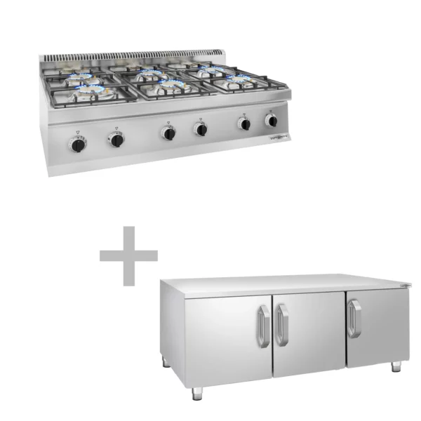 Plynový sporák - 36 kW - 6 hořáků - včetně podstavce se 3 dvířky - Image 6