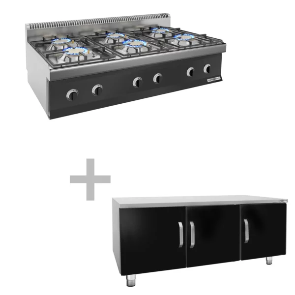 Plynový sporák - 36 kW - 6 hořáků - včetně podstavce se 3 dvířky - Image 5