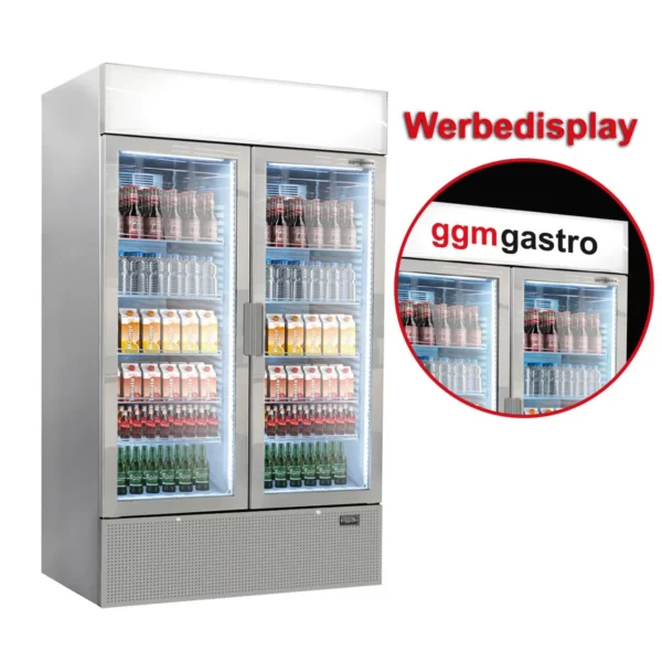 Chladnička na nápoje - 1200 litrů - bezrámové provedení - 2 skleněné dveře a reklamní stojan - Image 3