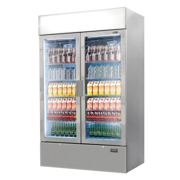 Chladnička na nápoje - 1200 litrů - bezrámové provedení - 2 skleněné dveře a reklamní stojan - Image 7
