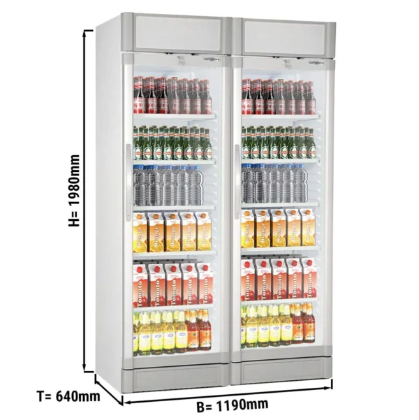 (2 kusy) chladnička na nápoje - 690 litrů - 2 skleněné dveře a reklamní stojan