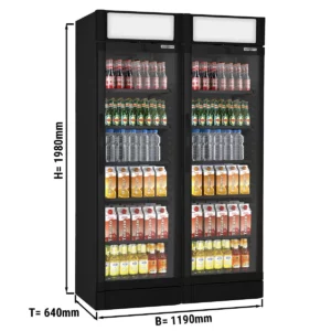 (2 kusy) chladnička na nápoje - 690 litrů - 2 skleněné dveře a reklamní stojan