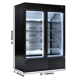 Nástěnná chladící police - 1384 mm - 1310 litrů - 2 skleněná dvířka a LED osvětlení