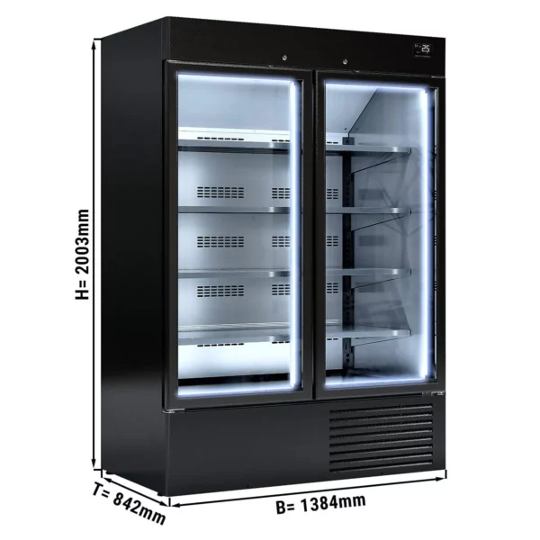 Nástěnná chladící police - 1384 mm - 1310 litrů - 2 skleněná dvířka a LED osvětlení
