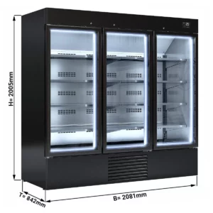 Nástěnná chladící police - 2080 mm - 2030 litrů - 3 skleněná dvířka a LED osvětlení