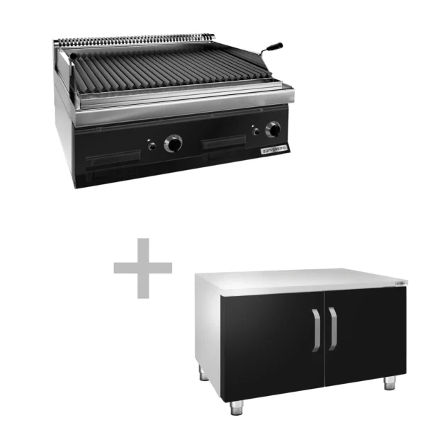 Plynový lávový gril (14 kW) - sklopný grilovací rošt - vč. podstavce se 2 dveřmi - Image 9