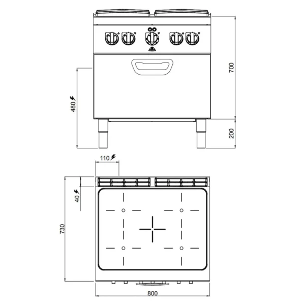 Infra sporák - 12,8 kW - 4 plotny - včetně elektrické trouby - 4,7 kW - Image 4