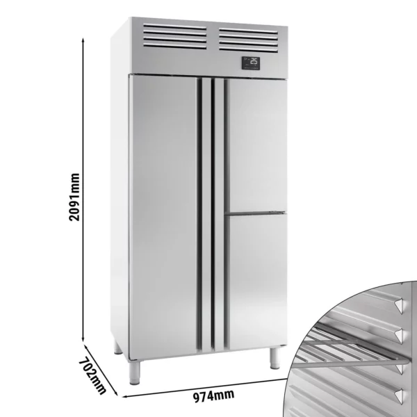 Chladnička PREMIUM PLUS - GN 1/1 - 745 litrů - s 1 dveřmi a 2 polovičními dveřmi z nerezavějící oceli