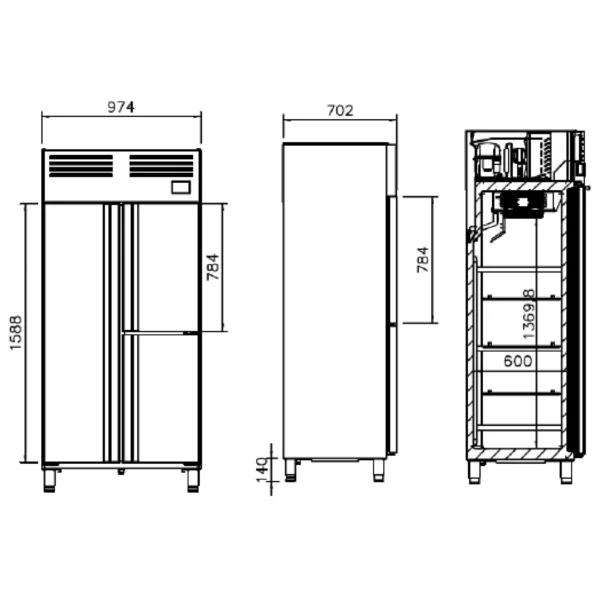 Chladnička PREMIUM PLUS - GN 1/1 - 745 litrů - s 1 dveřmi a 2 polovičními dveřmi z nerezavějící oceli - Image 6