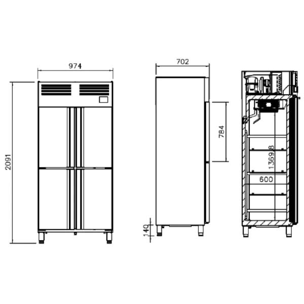 Chladnička PREMIUM PLUS - GN 1/1 - 745 litrů - se 4 polovičními dveřmi z nerezavějící oceli - Image 6
