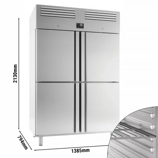 Chladnička PREMIUM PLUS - GN 2/1 - 1240 litrů - se 4 polovičními dveřmi z nerezavějící oceli