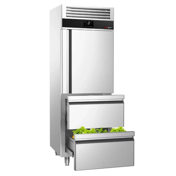 Chladnička PREMIUM - GN 2/1 - 700 litrů - s 1 nerezovými polovičními dveřmi a 2 zásuvkami - Image 7