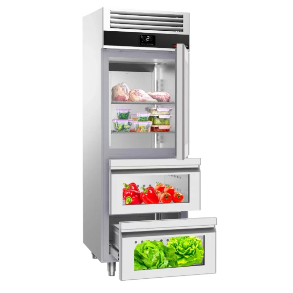 Chladnička PREMIUM - GN 2/1 - 700 litrů - s 1 skleněnými dvířky a 2 skleněnými zásuvkami - Image 5