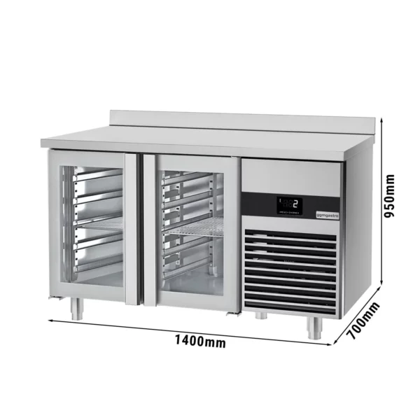 Chladící stůl PREMIUM - 1400x700mm - se 2 skleněnými dvířky a zadním krytem