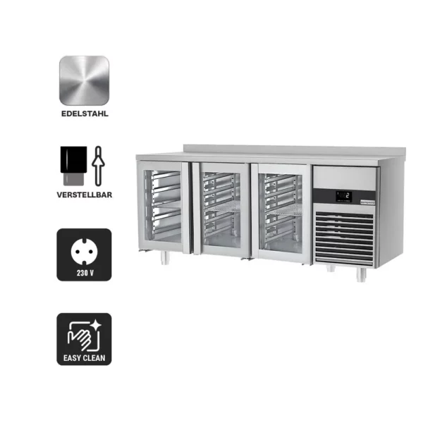 Chladící stůl PREMIUM - 1865x700 mm - se 3 skleněnými dvířky a se zadní stěnou - Image 3