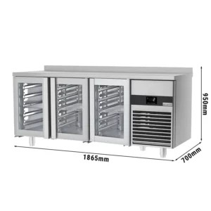 Chladící stůl PREMIUM - 1865x700 mm - se 3 skleněnými dvířky a se zadní stěnou