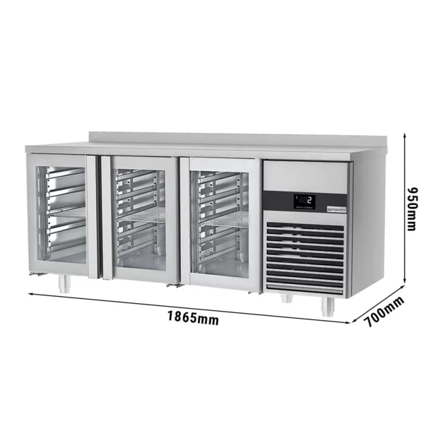 Chladící stůl PREMIUM - 1865x700 mm - se 3 skleněnými dvířky a se zadní stěnou