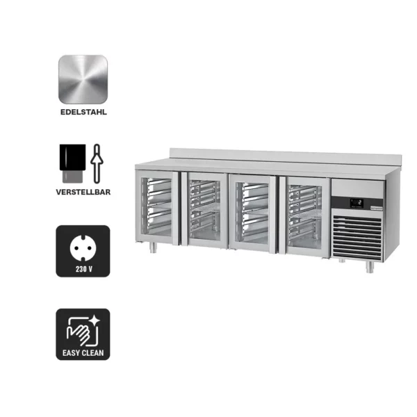 Chladící stůl PREMIUM - 2300x700mm - se 4 skleněnými dvířky a zadním krytem - Image 2