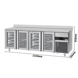 Chladící stůl PREMIUM - 2300x700mm - se 4 skleněnými dvířky a zadním krytem