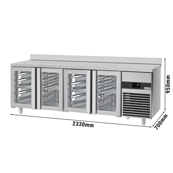 Chladící stůl PREMIUM - 2300x700mm - se 4 skleněnými dvířky a zadním krytem