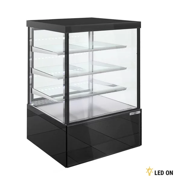 Dortová vitrína - 1000 mm - s LED osvětlením, 3 policemi a zrcadlovým čelem - černá - Image 3