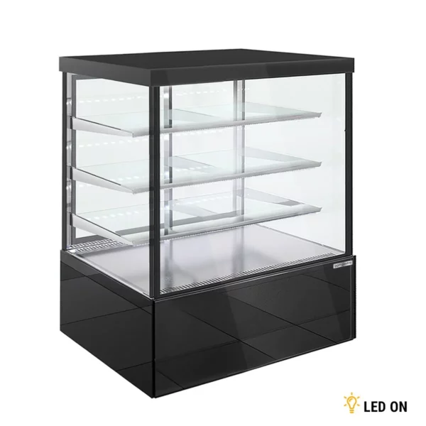 Dortová vitrína - 1000 mm - s LED osvětlením, 3 policemi a zrcadlovým čelem - černá - Image 7