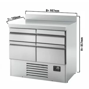 Chladící stůl PREMIUM PLUS - 980 x 700 mm - se 4 zásuvkami a zadní stěnou
