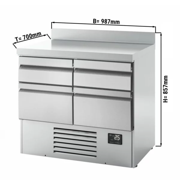 Chladící stůl PREMIUM PLUS - 980 x 700 mm - se 4 zásuvkami a zadní stěnou