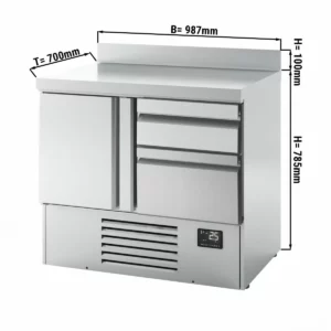 Chladící stůl PREMIUM PLUS - 980x700 mm - s 1 dvířky a 2 zásuvkami a se zadní stěnou