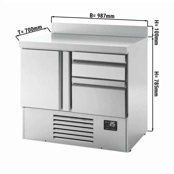 Chladící stůl PREMIUM PLUS - 980x700 mm - s 1 dvířky a 2 zásuvkami a se zadní stěnou