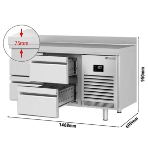 Chladící stůl PREMIUM PLUS - 1468 x 600 mm - se 4 zásuvkami a zadní stěnou