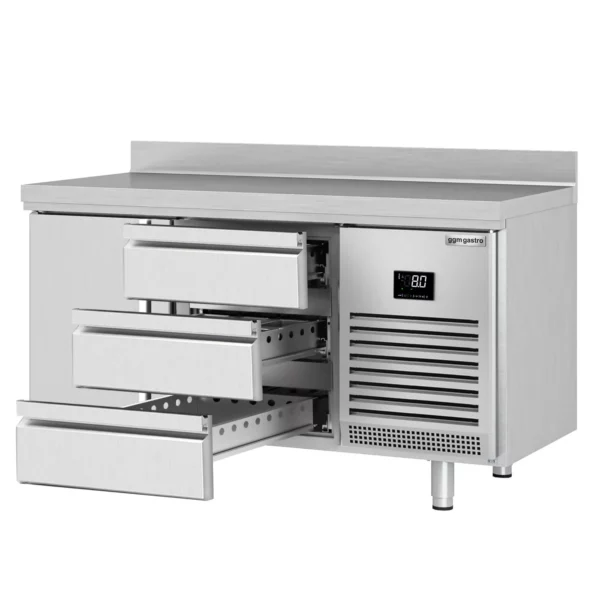 Chladící stůl PREMIUM PLUS - 1468x600 mm - s 1 dvířky a 3 zásuvkami a se zadní stěnou - Image 7