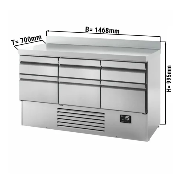 Chladící stůl PREMIUM PLUS - 1460 x 700 mm - 6 zásuvek a zásuvka