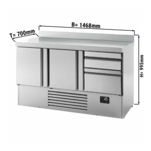 Chladící stůl PREMIUM PLUS - 1460x700mm - se 2 dvířky a 2 zásuvkami a se zadní stěnou